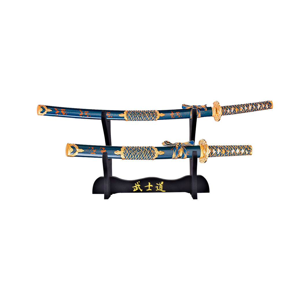 Samurai Katana, Wakizashi et pack support, Bleu-Or