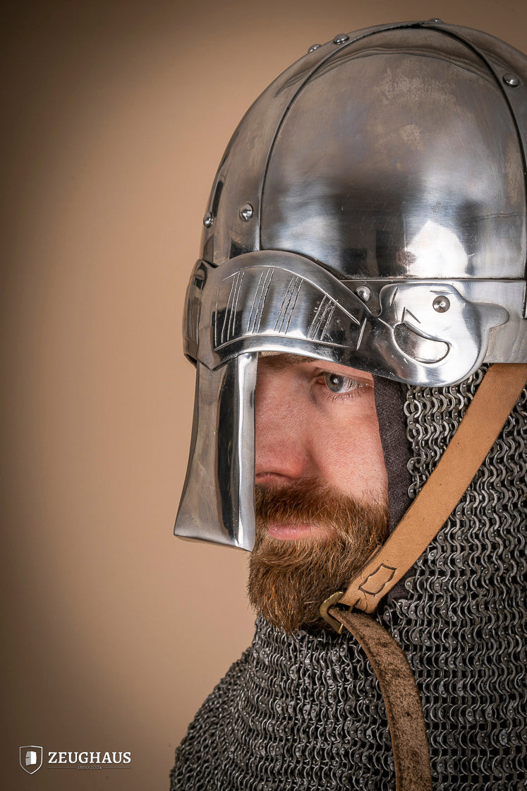 Casque Viking Spangenhelm en acier poli