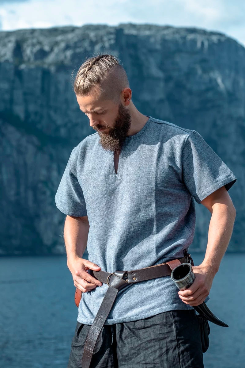 Tunique viking manche courte Edmund, bleu gris