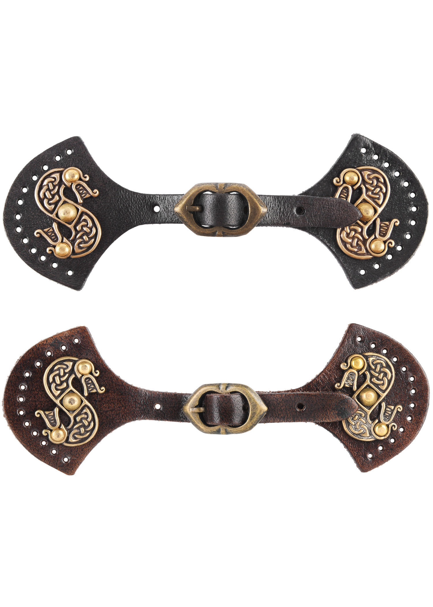 Fermeture de cape médiévale en cuir modèle dragons