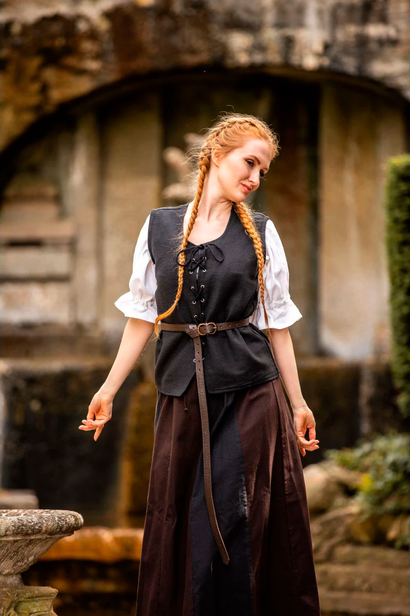 Gilet médiéval en coton Franziska, noir