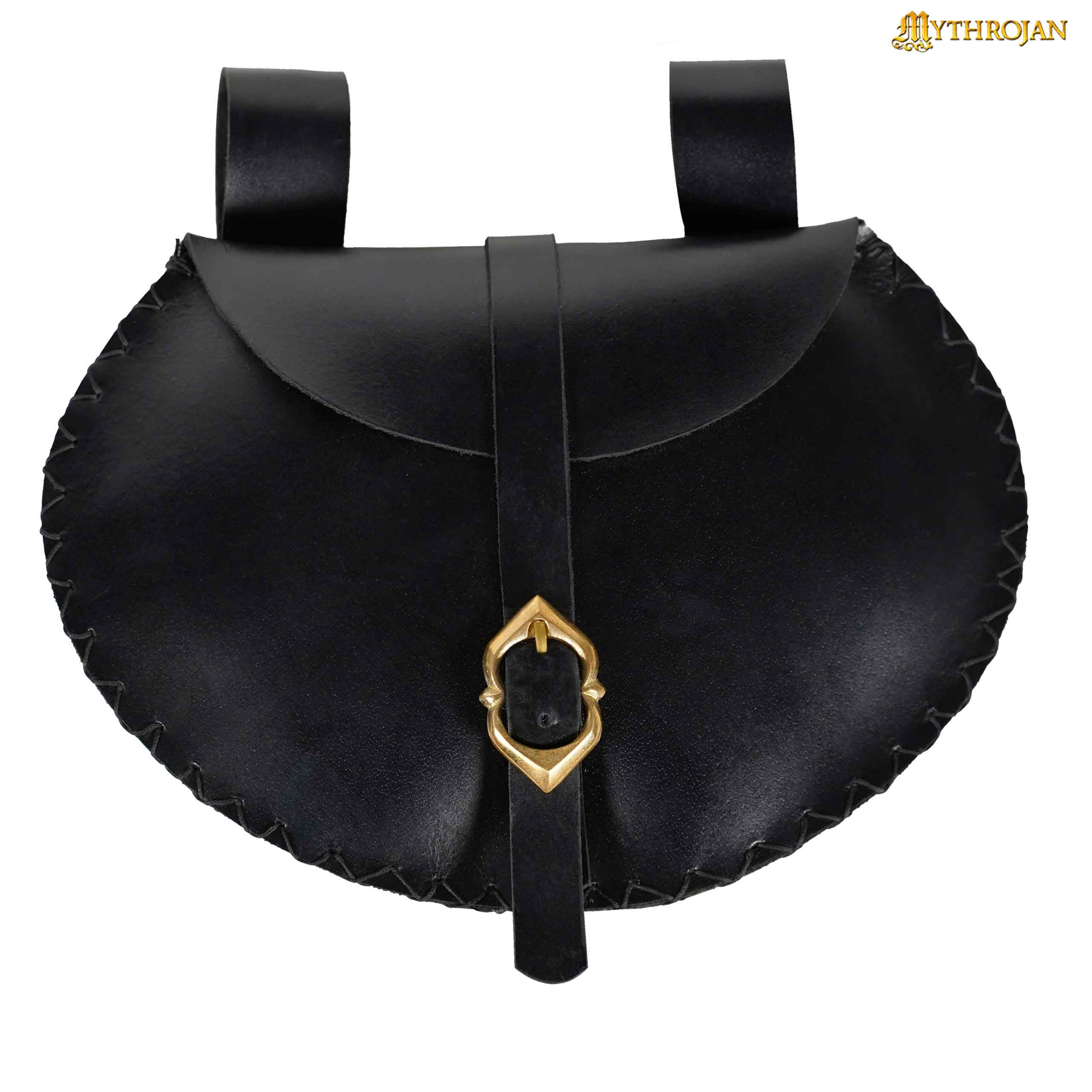 Sac ceinture en cuir viking-médiéval en noir