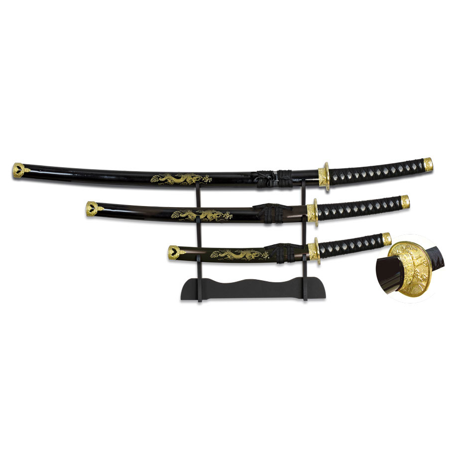 rouge Katana, Wakizashi et Tanto de laque noire se