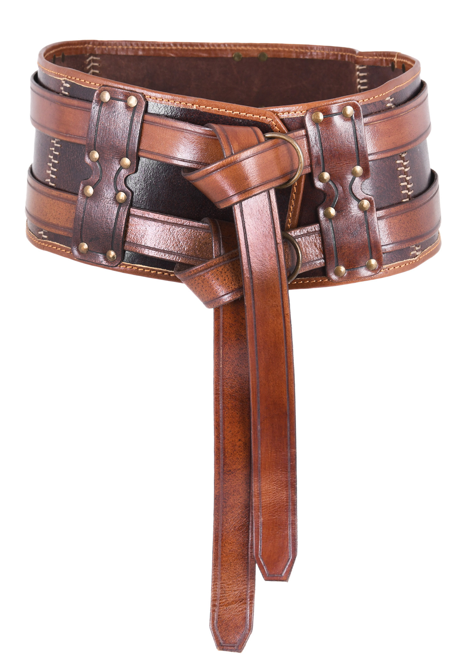 Ceinture médiévale double en cuir modèle Arnulf, couleur marron