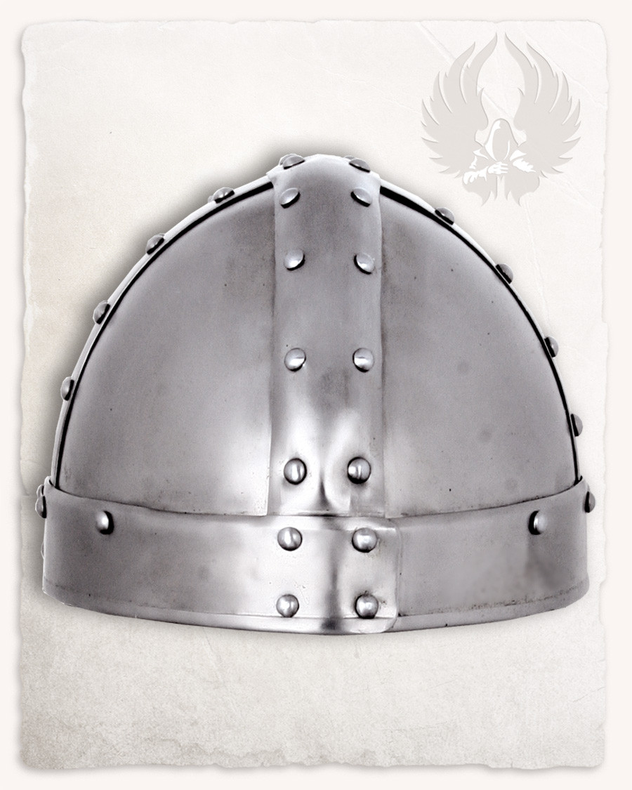 Casque modèle Thorsten en acier de type Spangenhelm, finition brillante