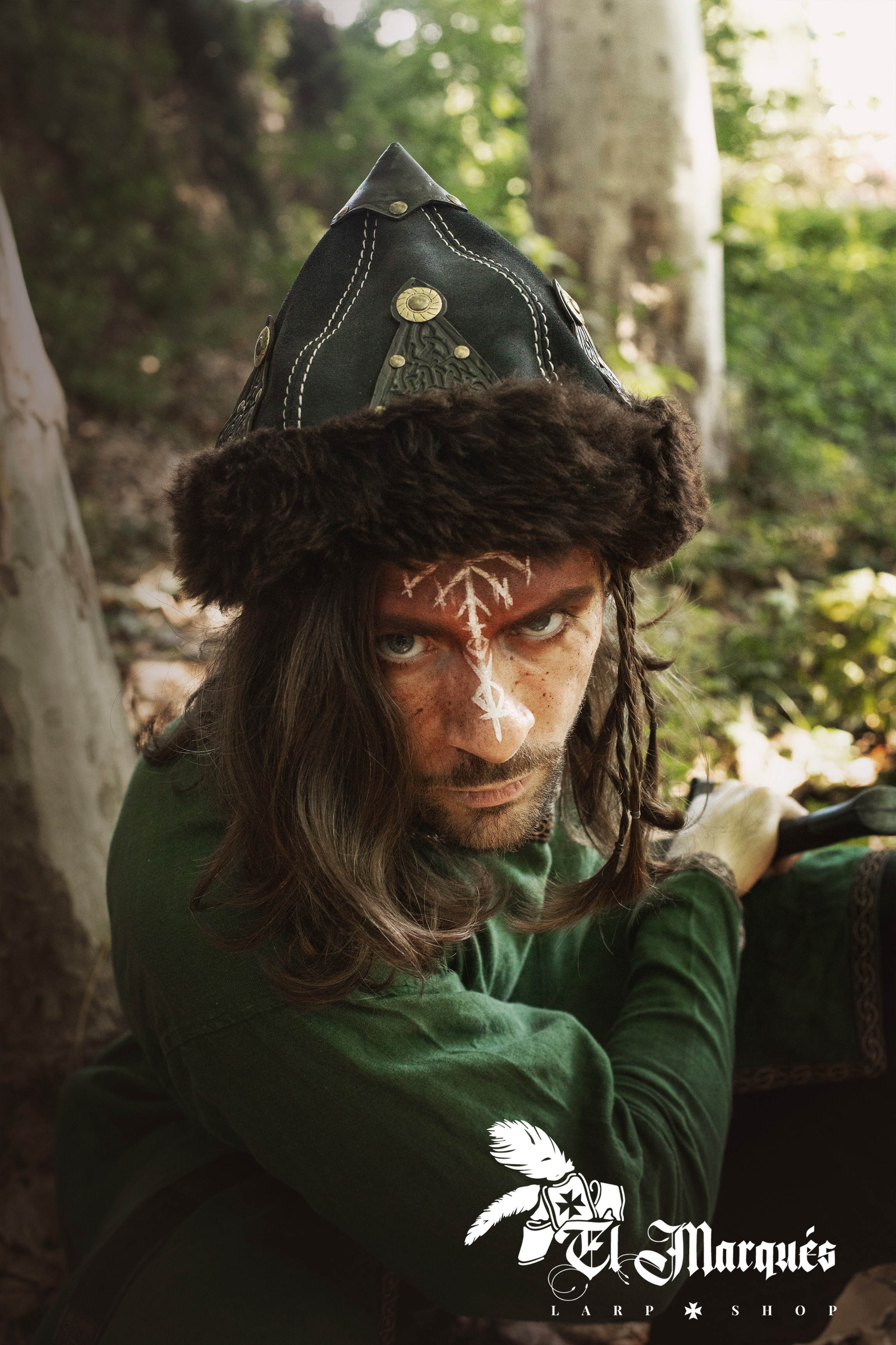 Chapeau Viking en laine et cuir