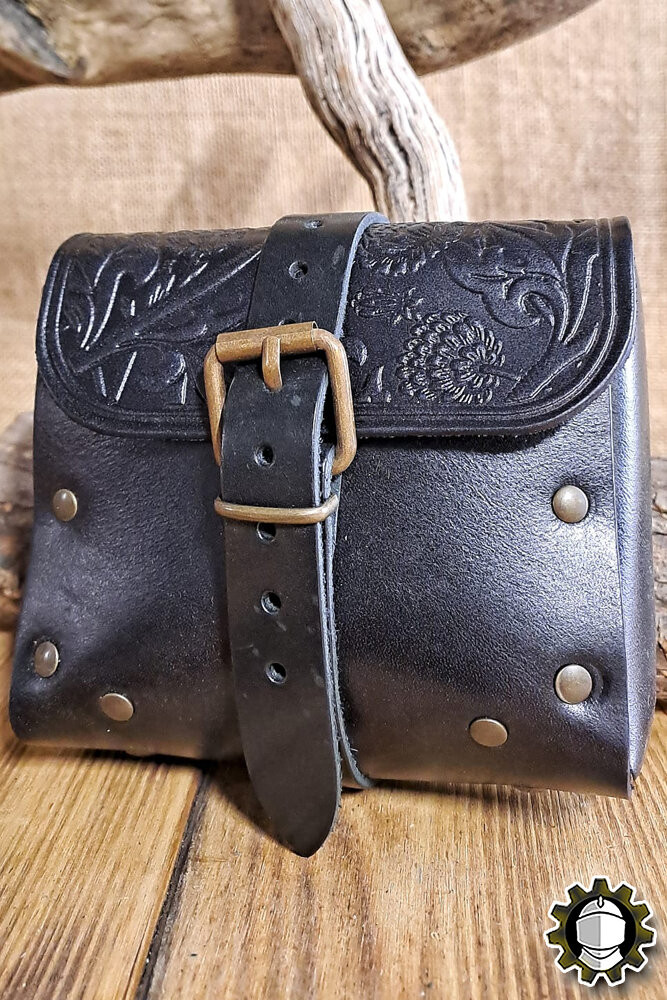 Sac en cuir médiéval modèle Valeron, couleur noire