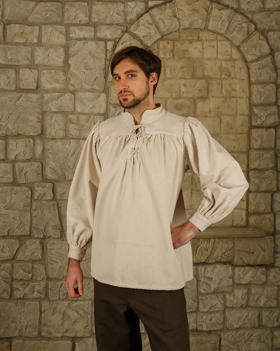 Chemise médiévale en coton modèle Ansgar, blanc naturel
