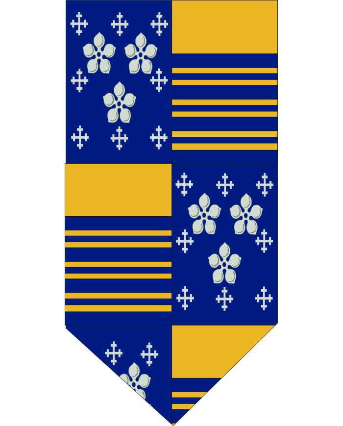 Drapeau Médiéval Croix Fleurs et Barres Jaunes