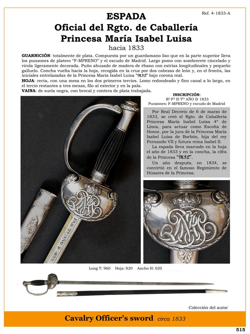 espada oficial del rgto de caballera princesa mara isabel luisa hacia 1833 jpg 1747955371 1747976994 - Épée historique de cavalerie : princesse Marie-Isabelle Louise
